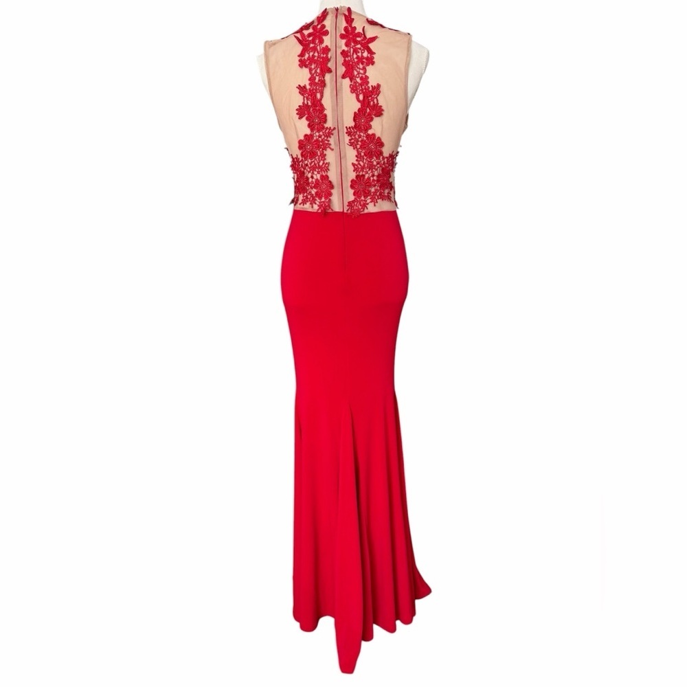 AKIRA Red Embellishment Floral Lace Event Dress - Picture 3 of 6